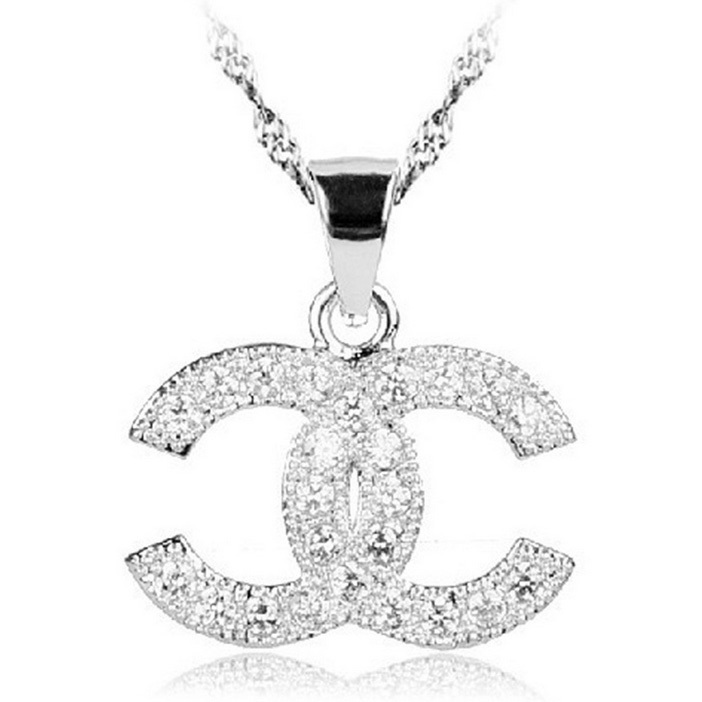 Wholesale Fashion Lady Jewelry 925 Sterling Silver Full Crystal CC Shape Necklace Pendant 10 13 6mm