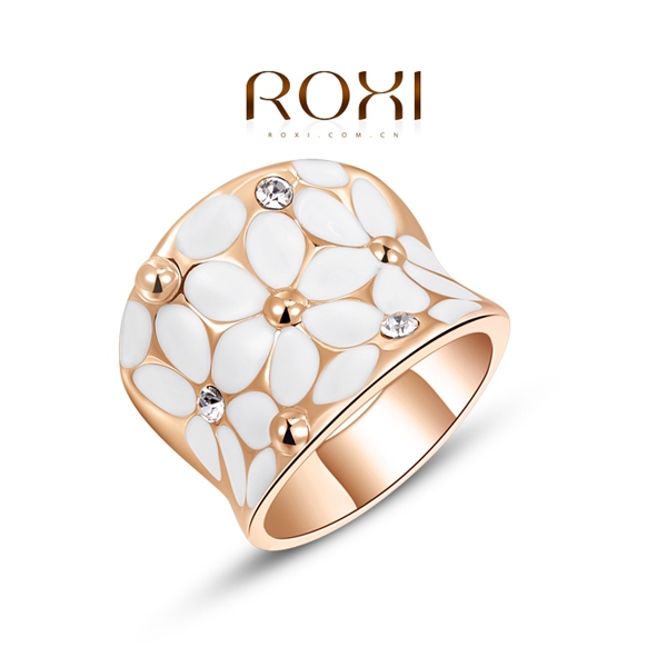 Brand Jewelry New 2015 ROXI Fashion Jewelry Gold Plated Austrian Crystal White Flower Finger Ring For
