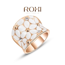 10$ Free Shipping! Roxi Gold Plated Fashion Austrian Crystal White Flower Finger Ring Jewelry for Women 2010422325