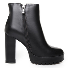 Fashion Brand Designer Women Boots 2015 With Cross Chunky Heels Black Women Platform Boots Genuine Leather