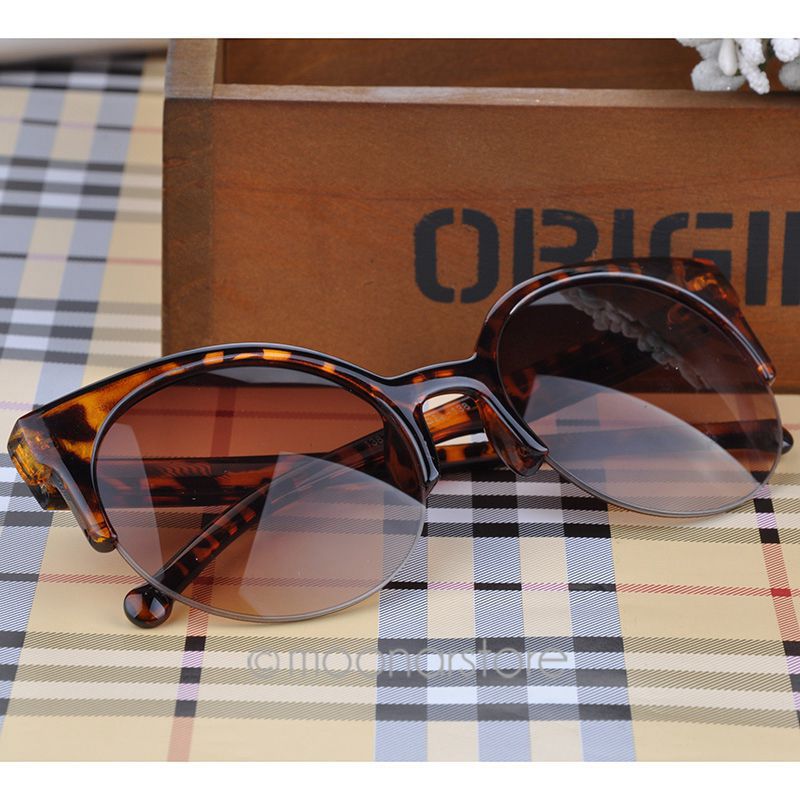 Moda Vintage Retro Cat Eye semi aro redondo óculos de sol para homens mulh