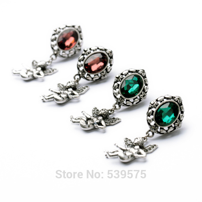 E00557 2014 Factory Sale New Arrival Jewelry Women Alloy Shiny Crystal Stone Setting Cupid Silver Earrings