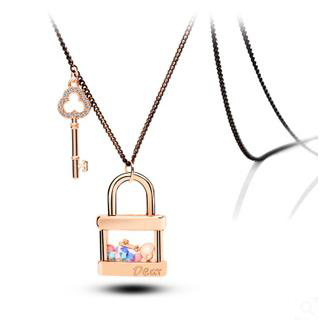 Korea long necklace crystal love letter key lock and lovely personality tide models N309 B12