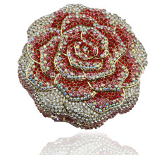 Free Shipping 2014 New Rose Custom Women Handmade Rhinestone Crystal Clutch Bag Party Wedding Handbag Purse