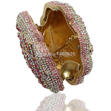 Free Shipping 2014 New Rose Custom Women Handmade Rhinestone Crystal Clutch Bag Party Wedding Handbag Purse