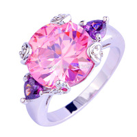 Popular Anniversary Jewelry Round Cut Pink Spphire & Amethyst 925 Silver Ring Size 6 7 8 9 10 11 Free Shipping Wholesale