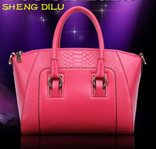 New Rose Red Women Handbags Socialite Alligator Shoulder Bags 100% Genuine Leather Brand Messenger Bags A1007 Wholesale
