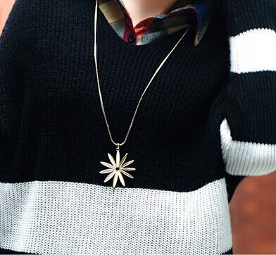 Opal sunflower pendant rose gold long chain necklace k pop high fashion designer brands 2014 new