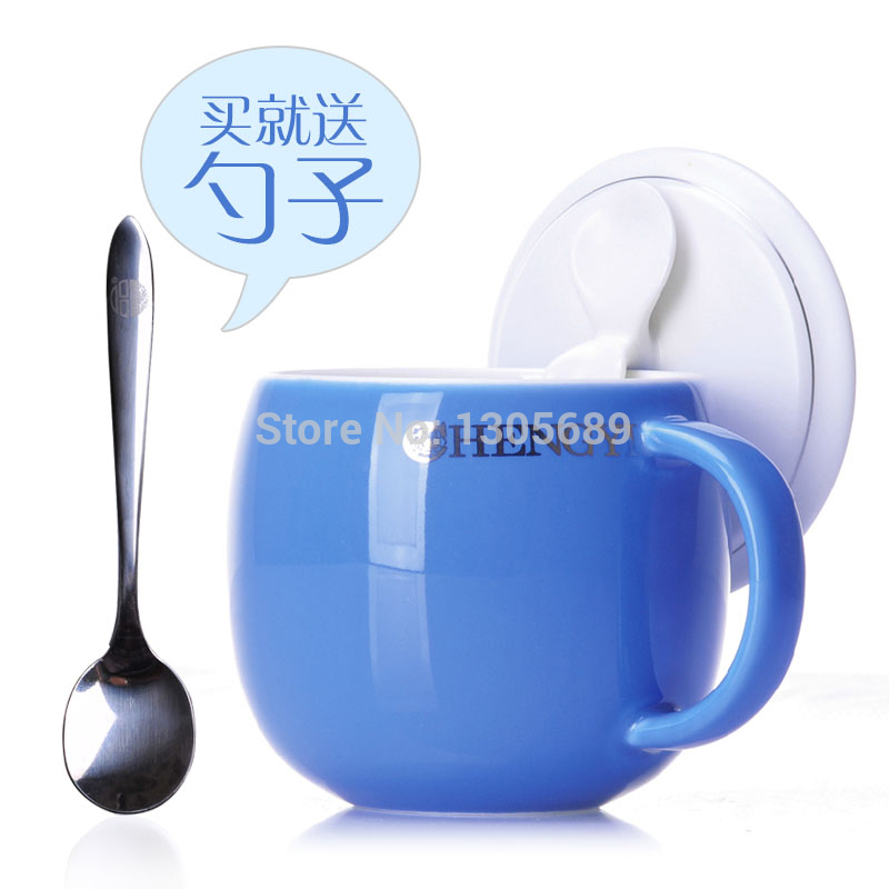 Ceramic tea cup mug with filter office cup bone china pottery mug lid blue gift spoon