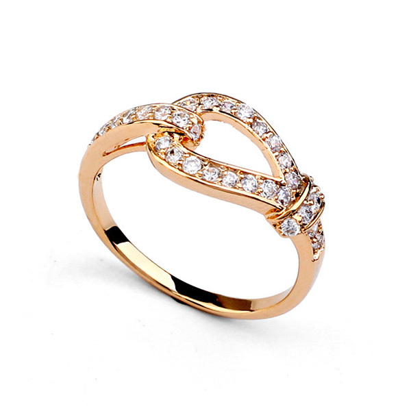 Hot Sell Unique Design Gold Plated Inlay High Quality Zircon Buckle Shaped Wedding Rings For Women