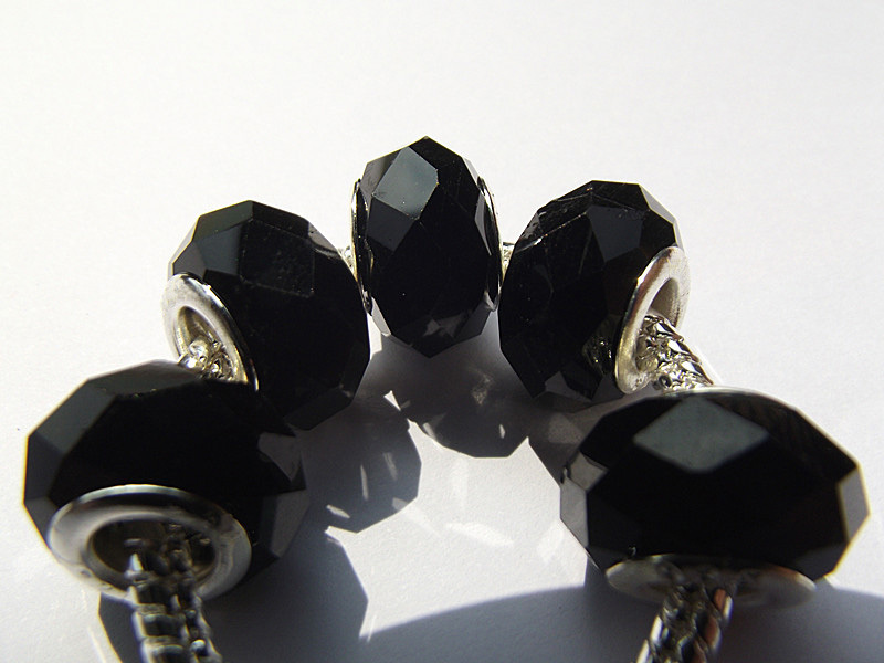 5PCS 14 8mm Black Color European Large Hole Round Loose Glass Crystal Beads Charms For DIY