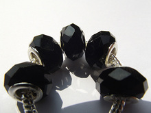 5PCS 14*8mm Black Color European Large Hole Round Loose Glass Crystal Beads Charms For DIY Jewelry Making Pandora Bracelet