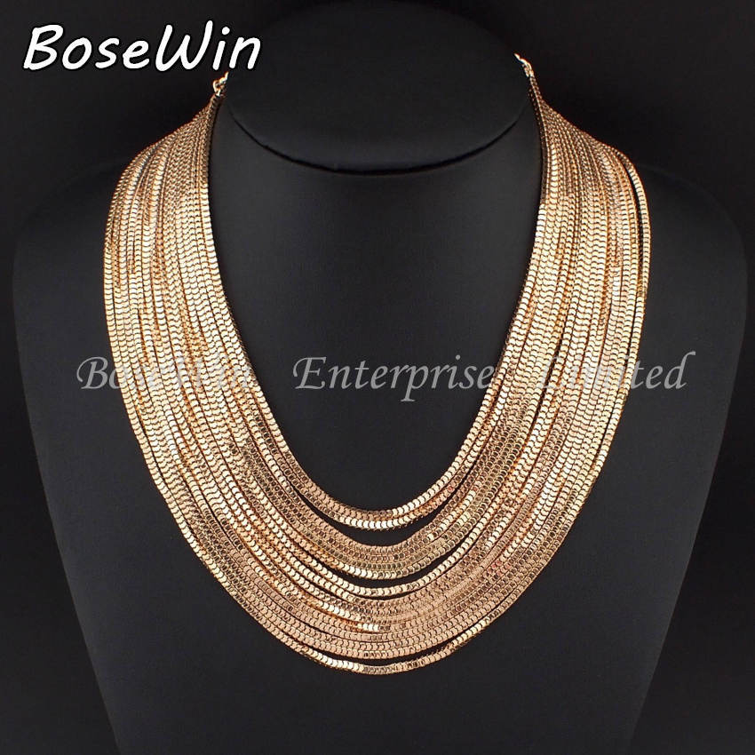 Women Statment Jewelry Fashion Multilayers Gold and Silver Chain Wide Pendants Bib Chokers Necklaces Bijoux Femininas
