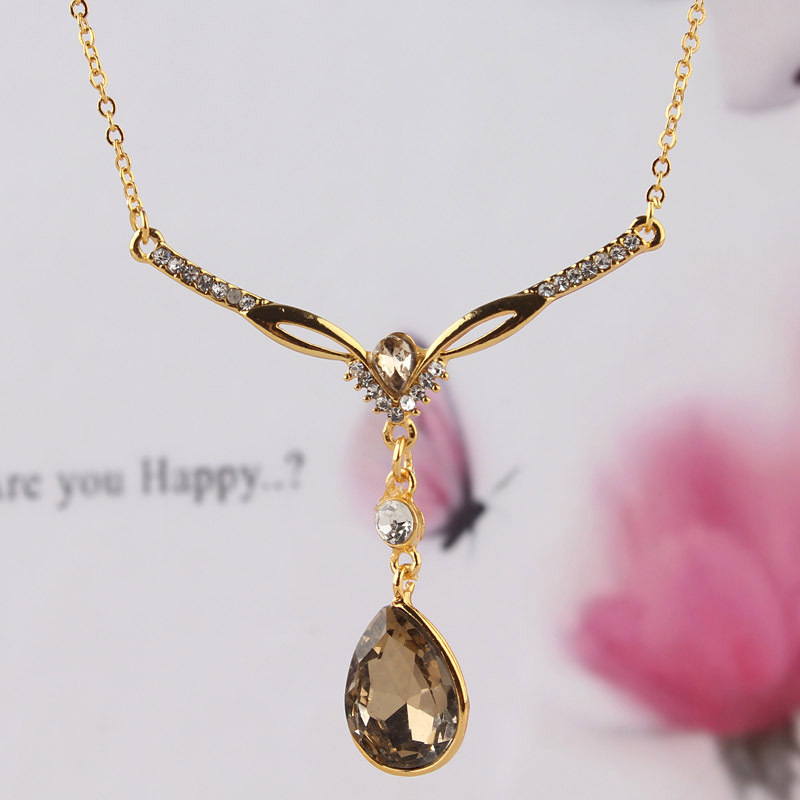 2014 lowest price Selling Point Free Shipping 18k Gold Plated Crystal Drop Pendant Necklace Dress Link