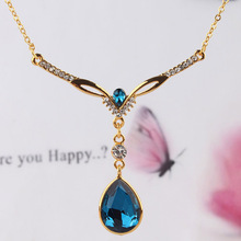 2014 lowest price Selling Point Free Shipping 18k Gold Plated Crystal Drop Pendant Necklace Dress Link