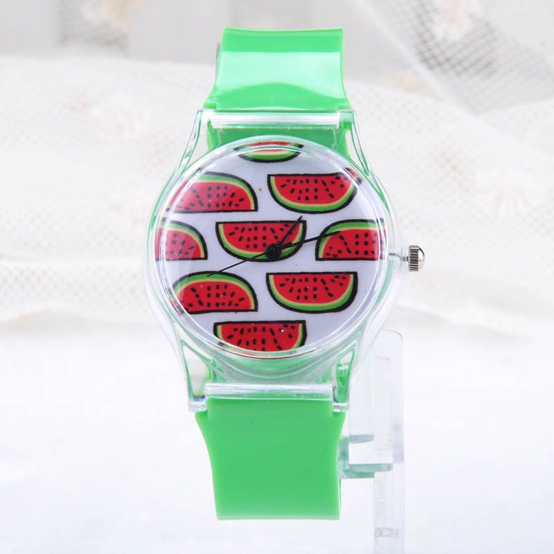 Fashion Fresh Summer Lovely Transparent Case Wristwatch Women Candy Color Quartz Rubber Band Wrist Watch Clock