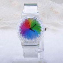 Fashion Fresh Summer Lovely Transparent Case Wristwatch Women Candy Color Quartz Rubber Band Wrist Watch Clock