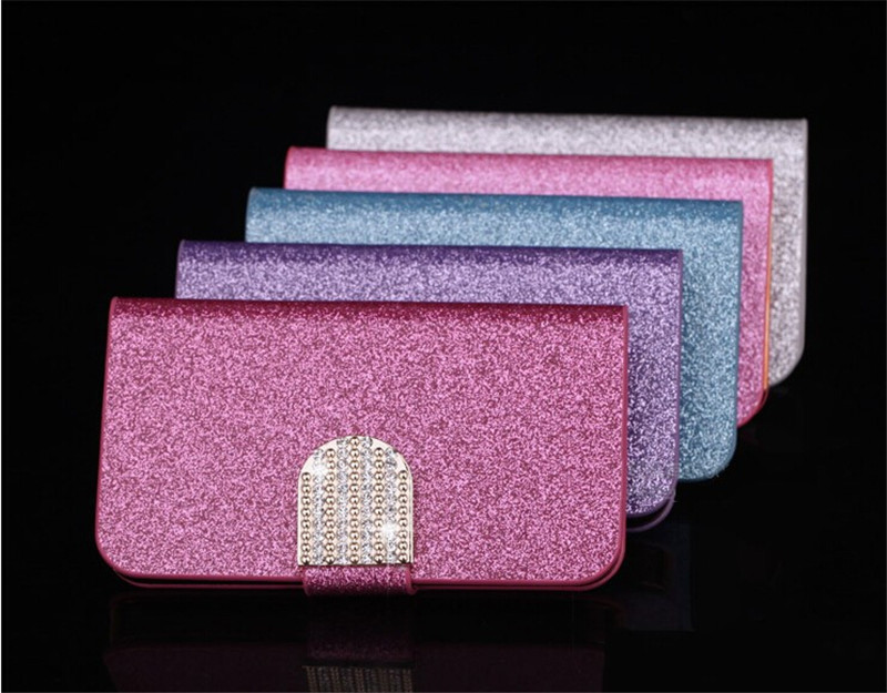 Luxury Bling Leather Phone Case Shining Diamond Button Magnetic Flip Wallet Phone bag Cover Case For