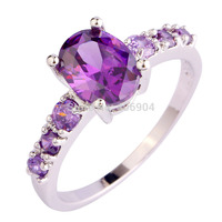 Fashion NEW AAA Wholesale Women Oval Cut Amethyst 925 Silver Ring Size 6 7 8 9 Purple Jewelry Free Shipping