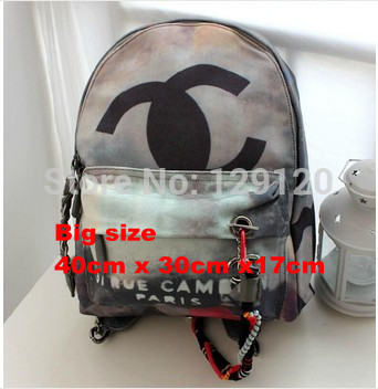 NEW 2014 big size 1 1 quality women Graffiti Printed Canvas Backpack Embellished with Multicolored Ropes