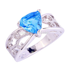 Wholesale Chic Triangle Cut Blue Topaz 925 Silver Ring Size 6 7 8 9 10 11 12 New Design New Fashion Jewelry 2014 Gift  For Women