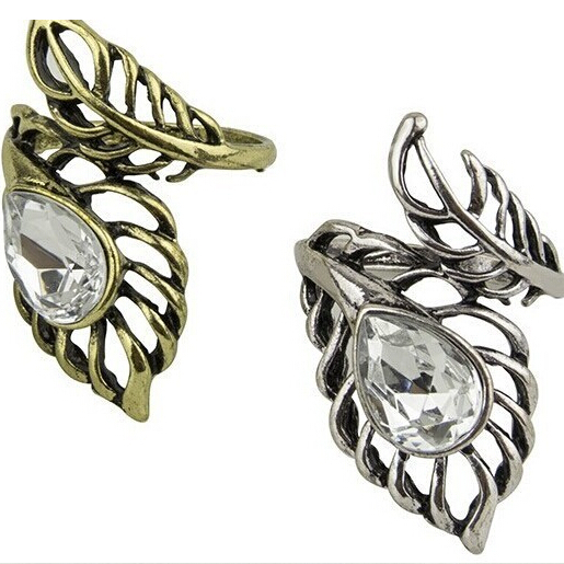 European And American Big Retro Designs Old Leaves Rings Drop Rings Hollow Gold Silver Hollow Rings