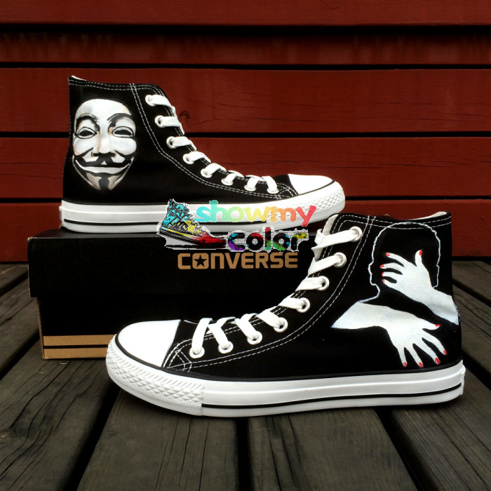 Black Converse All Star Shoes Hand Painted High Top Fashion Canvas Sneaker for Men Women