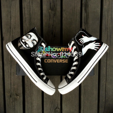 Black Converse All Star Shoes Hand Painted High Top Fashion Canvas Sneaker for Men Women