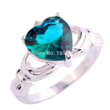 Wholesale Likable Inexpensive Love Heart Cut Green Topaz 925 Silver Ring Size 7 8 9 10 New Fashion Jewelry 2014 Gift  For Women