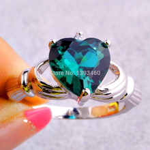 2015 New Fashion Jewelry Love Heart Cut Green Topaz 925 Silver Ring Size 7 8 9