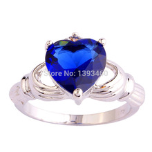 Wholesale Fascinate Junoesque Heart Cut Sapphire Quartz 925 Silver Ring Size 7 8 9 10 New Fashion Jewelry 2014 Gift  For Women