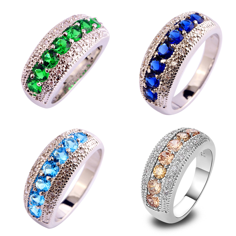 Free Shipping New Women Jewelry Sapphire Emerald Quartz Blue Topaz Morganite 925 Silver Ring Size 6