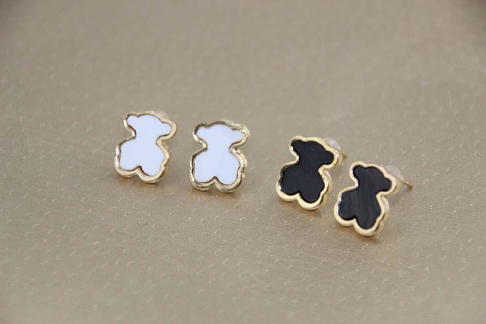 European and American style 18K gold plated Naughty Bear earrings cute black and white Tactic bear