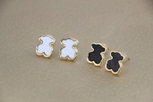 European and American style 18K gold plated Naughty Bear earrings cute black and white Tactic bear earrings