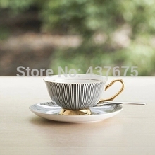 New Royal Classic Bone China Teacup Set Coffee Cup and Saucer Black White Stripes