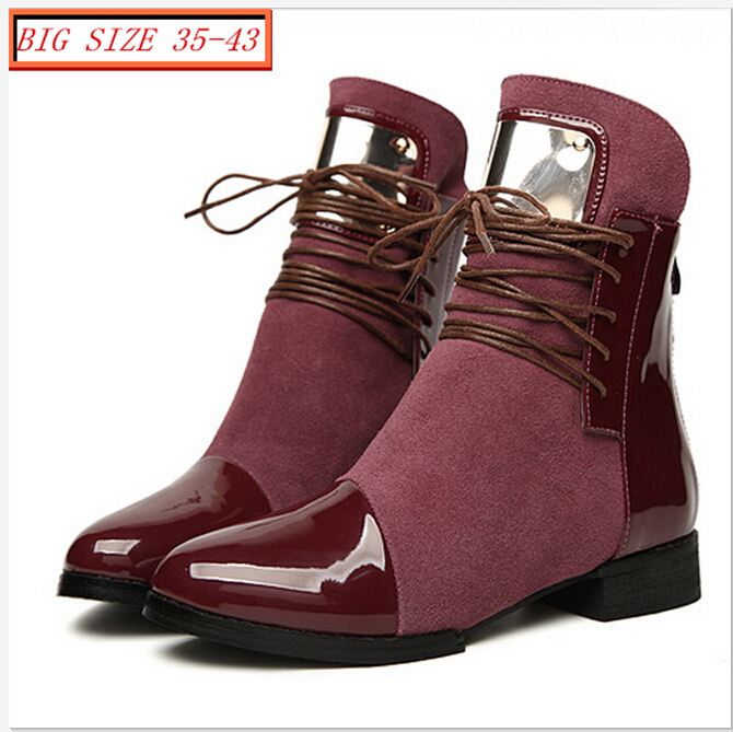 High Quality Genuine Leather Boots 2015 Fashion Platform Women Ankle Boots Fur Inside Flat shoes Casual