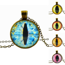 glass cabochon pendant necklace art picture antique Bronze chain necklace vintage eye necklace jewelry fashion women