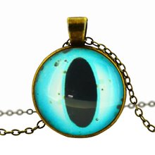 glass cabochon pendant necklace art picture antique Bronze chain necklace vintage eye necklace jewelry fashion women