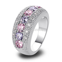 Exquisite Women Jewelry Round Cut Pink & White Sapphire Band 925 Silver Band Ring Size 6 7 8 9 10 11 12 Wholesale Free Shipping