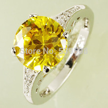 Wholesale Cocktail Jewelry Ring Round Cut Citrine White Sapphire 925 Silver Ring Size 6 7 8