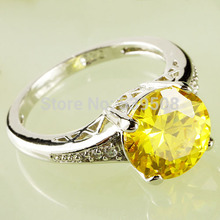 Wholesale Cocktail Jewelry Ring Round Cut Citrine White Sapphire 925 Silver Ring Size 6 7 8