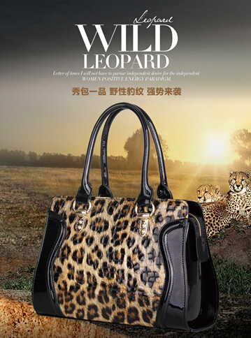 On Sale new fashion Leopard Genuine Leather designer handbags Glossy patent leather branded handbags for women
