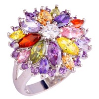 Wholesale Fashioned Extravagant Round Cut Peridot & Garnet & Citrine & Multi-Color 925 Silver Fshion Jewelry Ring Size 7 8 9 10