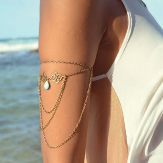 2015 New Women s Jewelry Accessories Sexy Arm Chain Water Drop Pearl Necklace Tassels Bracelets Body