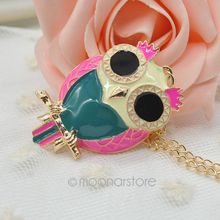 1pcs lot Fashion Metal Hit Contract Color Lovely Oil Owl Pendant Necklace Long Necklace Sweater Neck