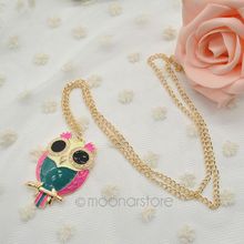 1pcs lot Fashion Metal Hit Contract Color Lovely Oil Owl Pendant Necklace Long Necklace Sweater Neck