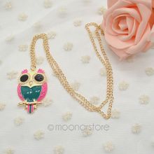 1pcs lot Fashion Metal Hit Contract Color Lovely Oil Owl Pendant Necklace Long Necklace Sweater Neck