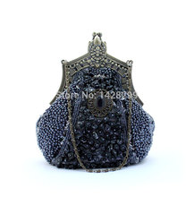 HYSON SHOP Luxury Beading Evening Bag Princess Vintage Clutch Purse for Women Fashion Party Handbag Soft