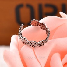 Carved Flower Adjustable Opening Finger Ring Women Girls Ancient Silver Color Toe Ring Party Fashion Jewelry FMHM323#M1