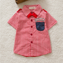 Newest Boys Button down Plaid Short Sleeve Shirts Tie Lapel Blouse Tops Age 0 3Y Free